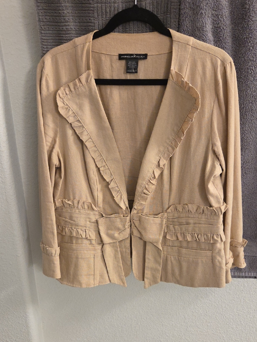 MARINA Luna Beige Ruffle-Trim Lightweight Jacket